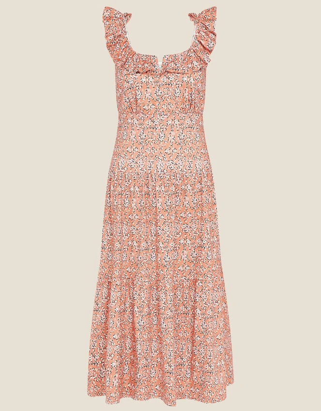 MONSOON Ruffle Neck Printed Jersey Dress Orange 6 MONSOON Ruffle Neck Printed Jersey Dress Orange - Image 4