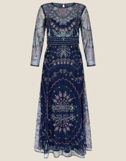 MONSOON Jeannine Embellished Midi Dress In Recycled Polyester Blue -Amour Fashion 01 24059761 4