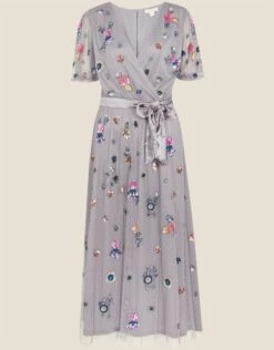 MONSOON Rosalie Embellished Midi Dress Grey -Amour Fashion 01 24294603 2