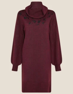 MONSOON Embroidered Cowl Neck Dress Red -Amour Fashion 01 24391319 4