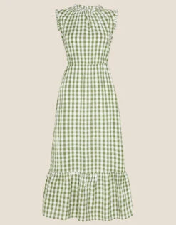 MONSOON Gingham Print Tiered Dress Green -Amour Fashion 01 34059407 4