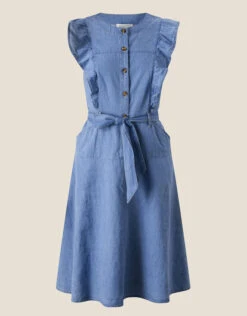 MONSOON Denim Frill Sleeve Sun Dress In Sustainable Cotton Blue -Amour Fashion 01 34068939 4