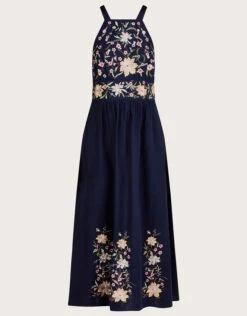 MONSOON Leah Embroidered Midi Dress In Linen Blend Blue -Amour Fashion 01 34072461 4