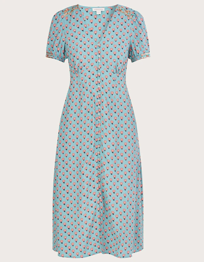 MONSOON Emery Embellished Print Dress Blue 7 MONSOON Emery Embellished Print Dress Blue - Image 5