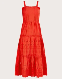 MONSOON Plain Schiffli Wide Strap Sun Dress Red -Amour Fashion 01 34102509 4