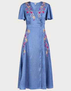 MONSOON Elizabeth Embroidered Jacquard Dress Blue -Amour Fashion 01 34106302 4