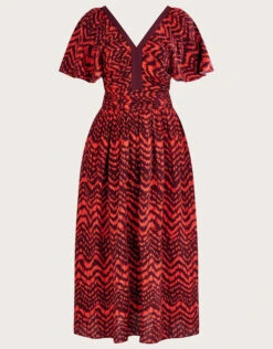MONSOON V-Neck Zig-Zag Animal Print Dress Red -Amour Fashion 01 34113809 4