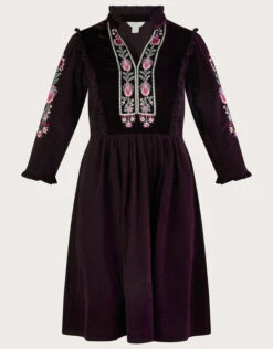 MONSOON Cord Embroidered Short Tiered Dress Purple -Amour Fashion 01 34118971 4