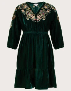 MONSOON Velvet Embroidered Paisley Paget Dress Green -Amour Fashion 01 34120207 4