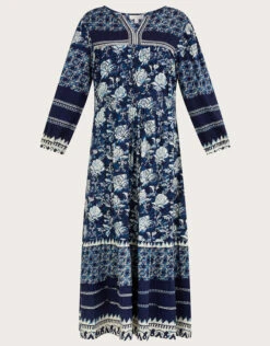MONSOON Floral Print Jersey Dress In Sustainable Cotton Blue -Amour Fashion 01 34154361 4