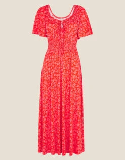 MONSOON Ditsy Print Angel Sleeve Midi Jersey Dress Red -Amour Fashion 01 34154809 4