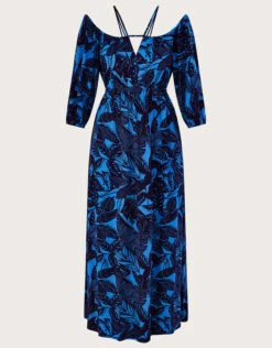 MONSOON Bardot Leaf Print Jersey Maxi Dress Blue -Amour Fashion 01 34165802 4