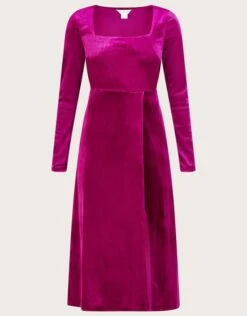 MONSOON Rachel Velvet Midi Dress With Recycled Polyester Pink -Amour Fashion 01 34169710 4
