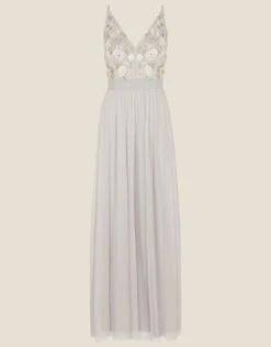 MONSOON Kathy Embroidered Maxi Dress In Recycled Polyester Silver -Amour Fashion 01 34313111 4