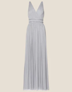 MONSOON Pleated Embellished Maxi Dress Silver -Amour Fashion 01 34315411 4