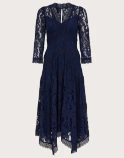 MONSOON Ellen Lace Hanky Hem Dress Blue -Amour Fashion 01 34316161 4
