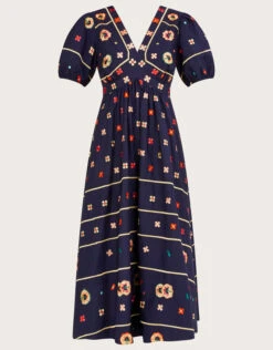 MONSOON Ola Embroidered Midi Dress In Sustainable Cotton Blue -Amour Fashion 01 34318861 4