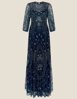 MONSOON Lily Embellished Maxi Dress In Recycled Polyester Blue -Amour Fashion 01 34320961 4