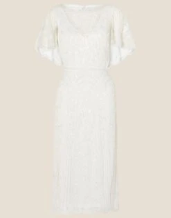 MONSOON Audrey Embellished Cape Bridal Midi Dress Ivory -Amour Fashion 01 34411146 4