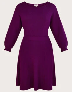 MONSOON Pleat Cuff Short Knit Dress Purple -Amour Fashion 01 34631571 4