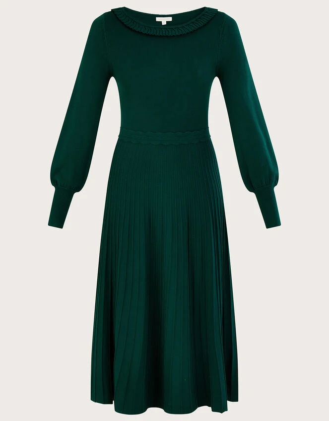 MONSOON Pleat Trim Slash Neck Midi Dress Green 6 MONSOON Pleat Trim Slash Neck Midi Dress Green - Image 4