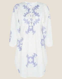 MONSOON Premium Embroidered Smock Dress With Sustainable Cotton White -Amour Fashion 01 34734513 4