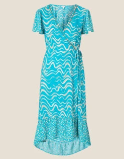 MONSOON Wrap Wave Print Midi Dress In LENZING™ ECOVERO™ Green -Amour Fashion 01 34734707 4
