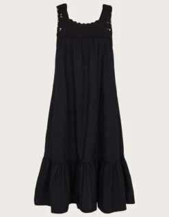 MONSOON Crochet Trim Midi Dress In Sustainable Cotton Black -Amour Fashion 01 34737001 4