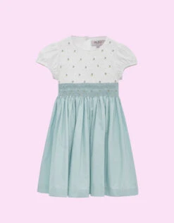 Trotters Rose Hand Smocked Dress Blue