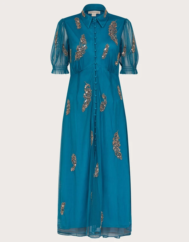 MONSOON Melissa Feather Embellished Shirt Dress Blue 6 MONSOON Melissa Feather Embellished Shirt Dress Blue - Image 4