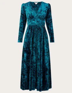 MONSOON Victoria Crushed Velvet Midi Dress Teal -Amour Fashion 01 44120879 4