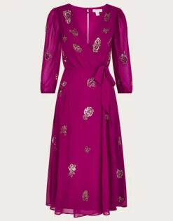 MONSOON Ava Embellished Wrap Dress In Recycled Polyester Pink -Amour Fashion 01 44125010 4