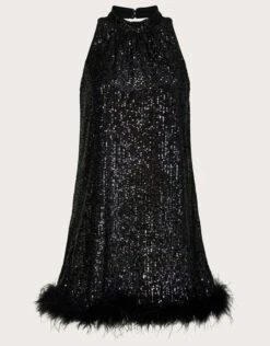 MONSOON Aly Sequin Feather Trim Halter Dress Black -Amour Fashion 01 45080401 4