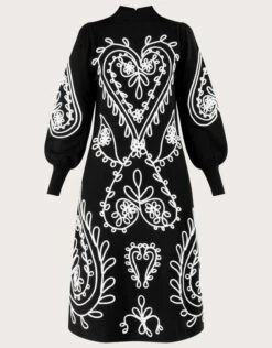 MONSOON Heart Cornelli Embroidery Knit Dress Black -Amour Fashion 01 45129501 4