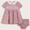 MONSOON Newborn Shirred Ditsy Smock Dress Set Pink -Amour Fashion 01 51214012 2