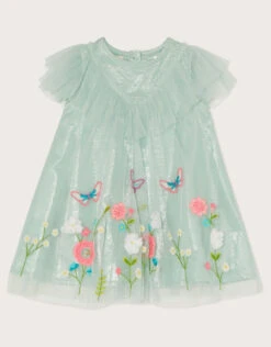 MONSOON Baby Ruffle Front Embroidered Mesh Dress Green -Amour Fashion 01 51216607 2