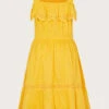 MONSOON Broderie Trim Strappy Dobby Dress Yellow -Amour Fashion 01 51326858 2