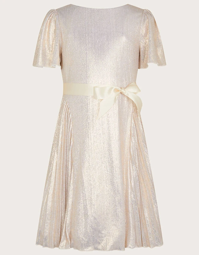 MONSOON Rya Foil Pleated Dress Gold 4 MONSOON Rya Foil Pleated Dress Gold - Image 2