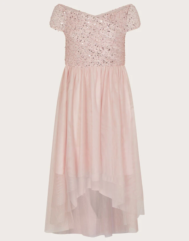 MONSOON Abigail Sequin Bardot Prom Dress Pink 3 MONSOON Abigail Sequin Bardot Prom Dress Pink