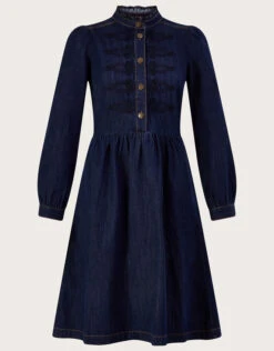 MONSOON Nautical Denim Knee Length Dress In Sustainable Cotton Blue -Amour Fashion 01 54002939 4