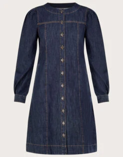 MONSOON Denim Button Through Shirt Dress In Sustainable Cotton Blue -Amour Fashion 01 54007745 4