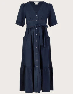 MONSOON Cutwork Detail Tiered Dress In Linen Blend Blue -Amour Fashion 01 54009561 5