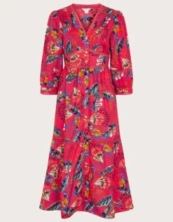 MONSOON Flavia Feather Print Midi Dress Red -Amour Fashion 01 54010209 5