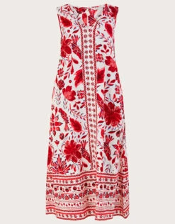 MONSOON Print Midi Dress In Linen Blend Red -Amour Fashion 01 54020809 5