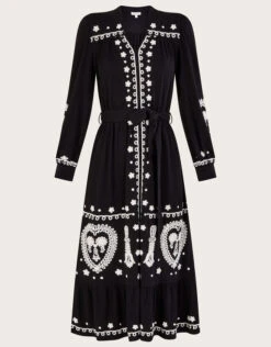 MONSOON Embroidered Jersey Shirt Dress In Sustainable Cotton Black -Amour Fashion 01 54059501 4