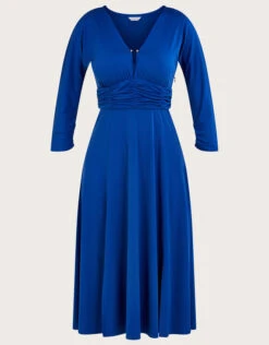MONSOON Ring Detail Ruched Jersey Midi Dress Blue -Amour Fashion 01 54067202 4