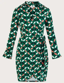 MONSOON Geometric Print Wrap Tie Side Jersey Dress Green -Amour Fashion 01 54067307 4