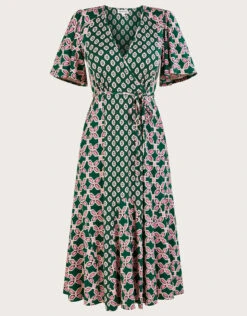 MONSOON Contrast Geometric Print Wrap Midi Dress Green 11 MONSOON Contrast Geometric Print Wrap Midi Dress Green -Amour Fashion 01 54069999 4