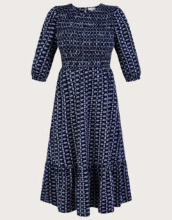 MONSOON Geometric Print Tiered Shirred Jersey Dress Blue -Amour Fashion 01 54070361 4