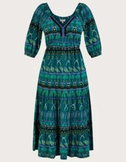 MONSOON Tiered Leaf Print Midi Jersey Dress With Sustainable Cotton Green 9 MONSOON Tiered Leaf Print Midi Jersey Dress With Sustainable Cotton Green -Amour Fashion 01 54070807 4